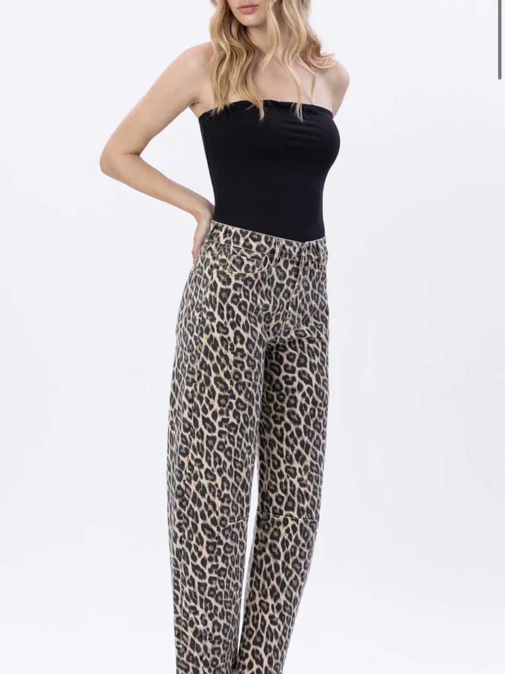 VERVET High Rise Leopard Print Barrel Jeans - Picture 5 of 8
